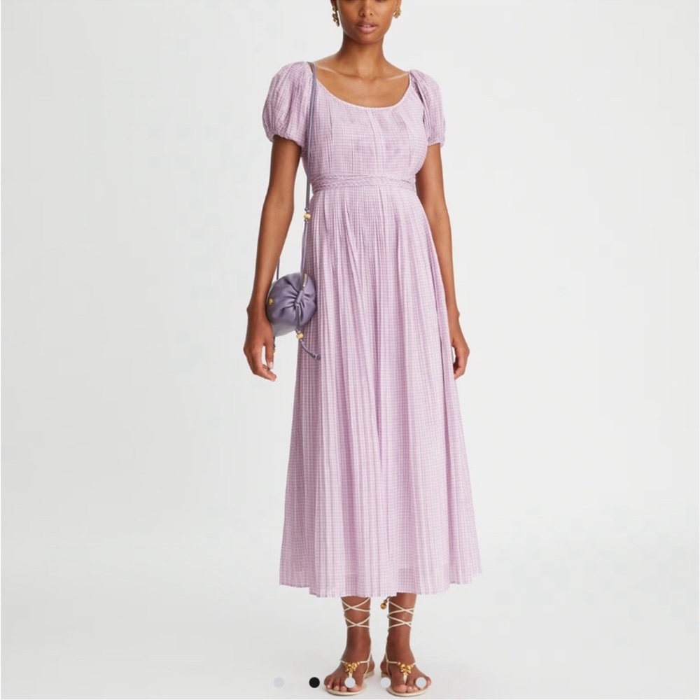 NWOT Tory Burch Plaid Purple White Maxi Dress Women’s Size 10